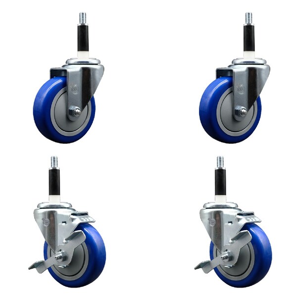 Service Caster 4'' SS Blue Poly Wheel Swivel 7/8'' Expanding Stem Caster Set 2 Brakes, 4PK SCC-SSEX20S414-PPUB-BLUE-2-TLB-2-78 - main